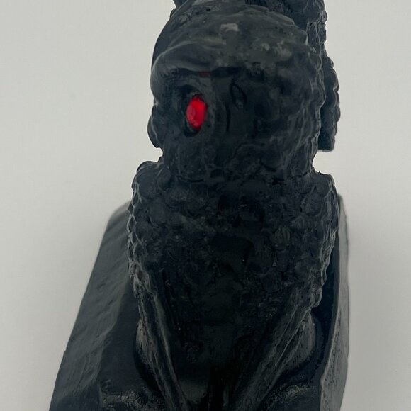 Vintage 1980s Owl Figurines Made of Coal with Red Rhinestone Eyes - Picture 4 of 6
